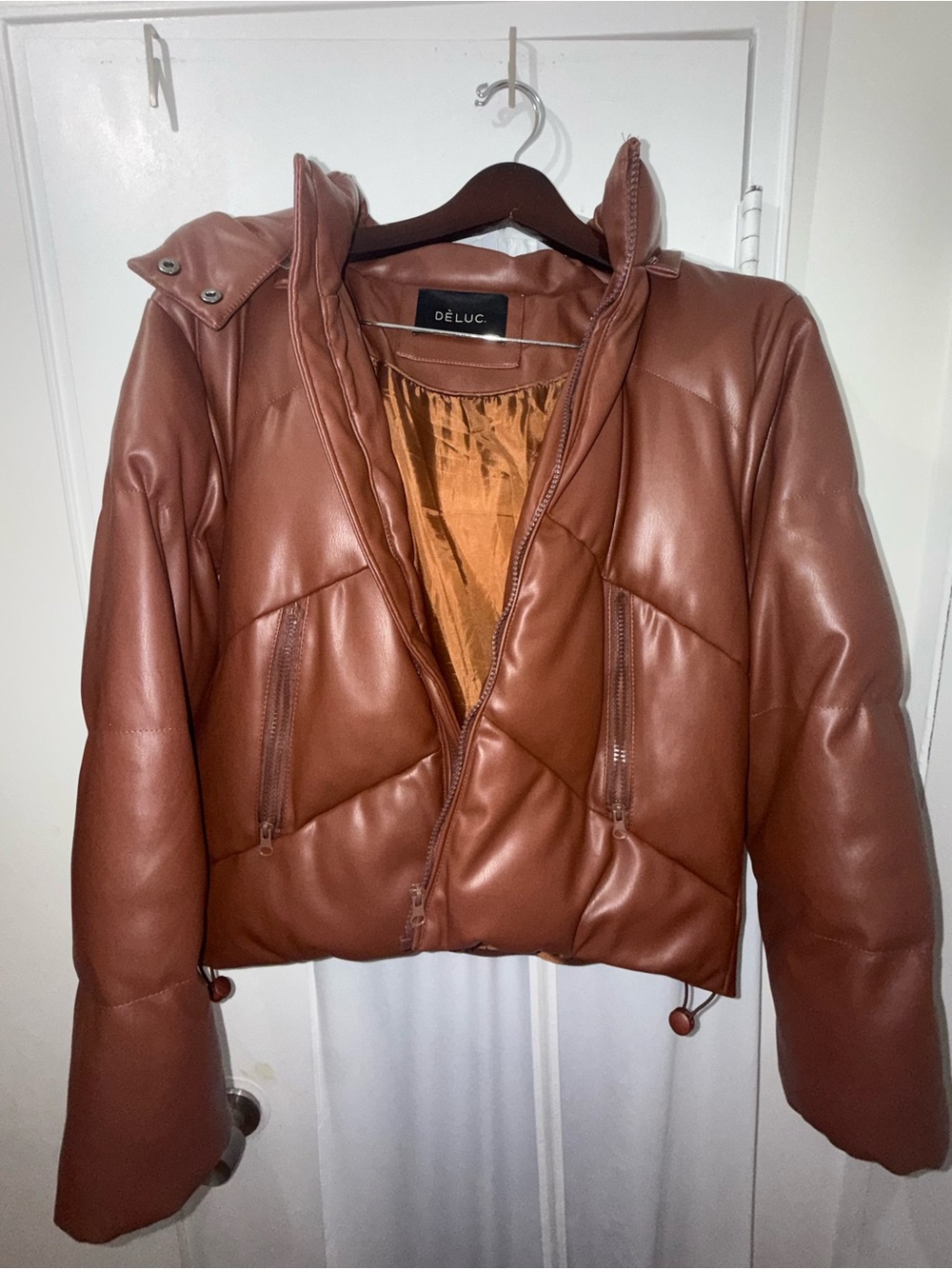 Deluc Rust Brown Faux Leather Puffer Jacket